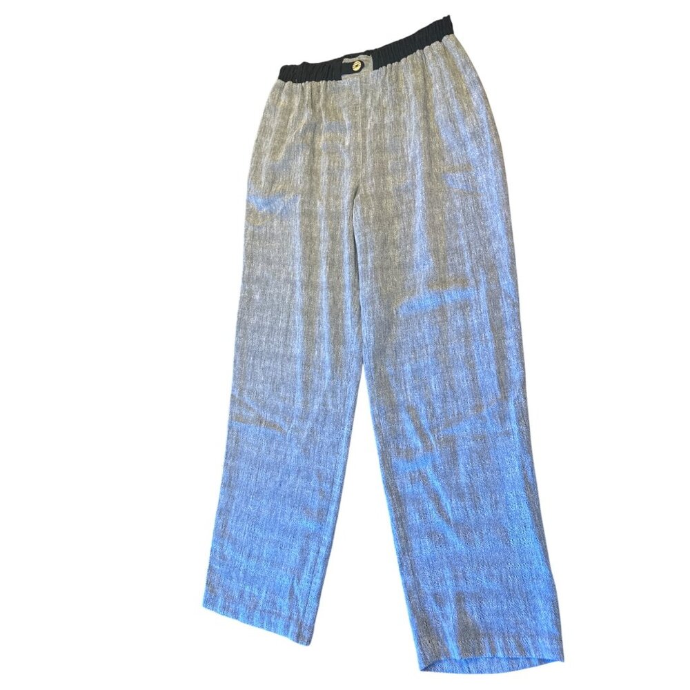 Nancy Bolen City Girl Womens Medium Pants Gray Elastic Waist Rayon Flax Blend